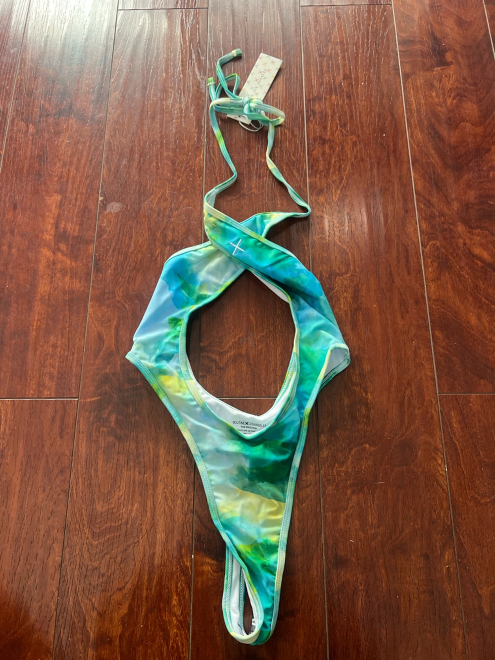 NWT Boutine LA Reveal One-Piece Swimsuit in Blue/Green Watercolor Size Medium